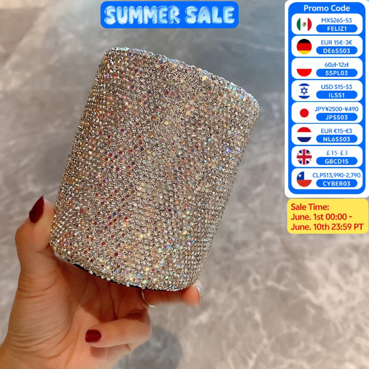 Luxury Skincare And Makeup Brands - Luxury Rhinestone Cosmetic Brush Organizer Cylinder